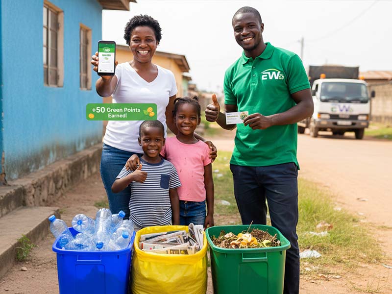Happy customer earning rewards for properly sorted recyclables